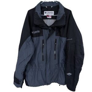 Columbia Titanium Omni Tech Ski Jacket Mens XL Black Grey Hooded Vented Winter